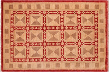handmade Transitional Kafkaz Chobi Ziegler Red Tan Hand Knotted RECTANGLE 100% WOOL area rug 6 x 9